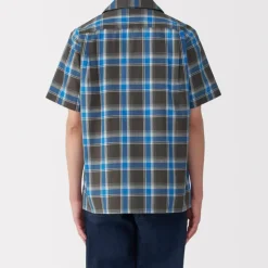 Men's Madras Check Open Collar Short Sleeve Shirt