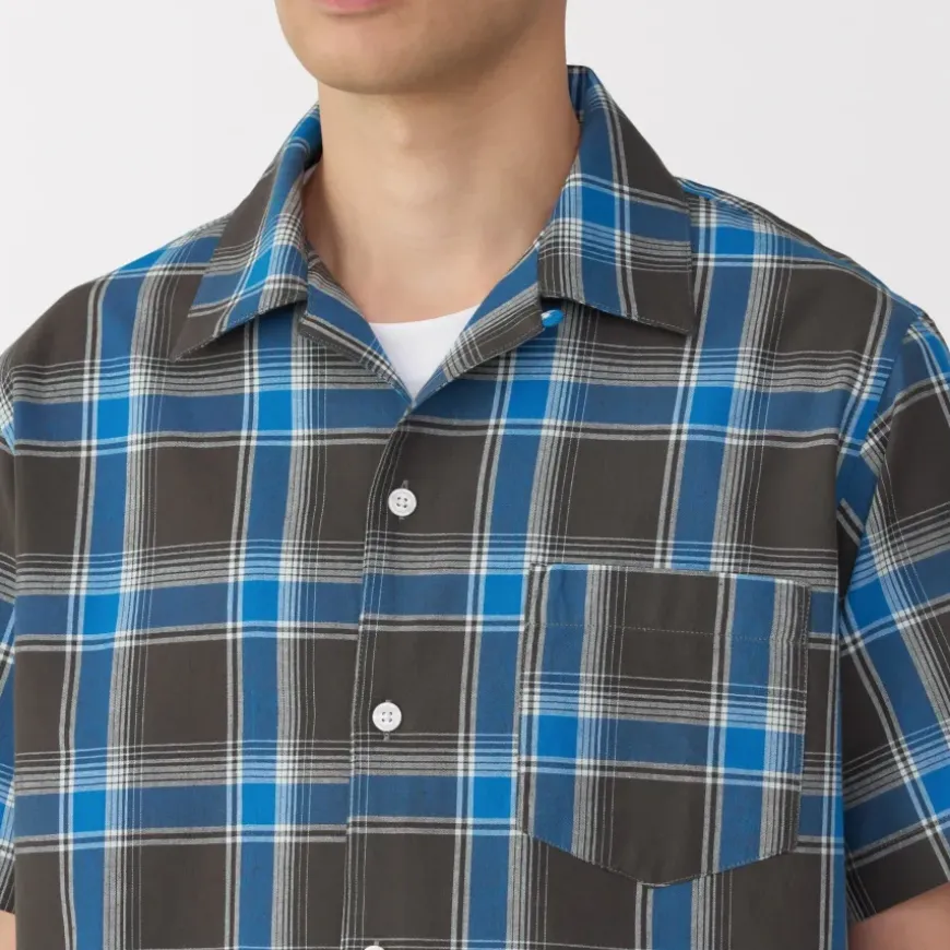 Men's Madras Check Open Collar Short Sleeve Shirt