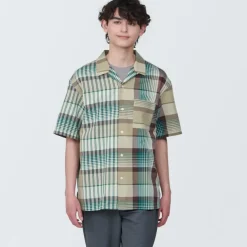 Men's Madras Check Open Collar Short Sleeve Shirt