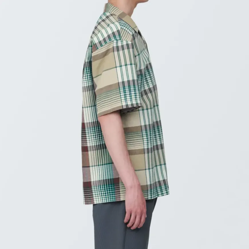 Men's Madras Check Open Collar Short Sleeve Shirt
