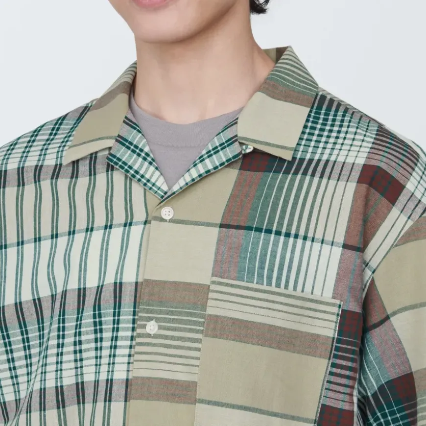 Men's Madras Check Open Collar Short Sleeve Shirt
