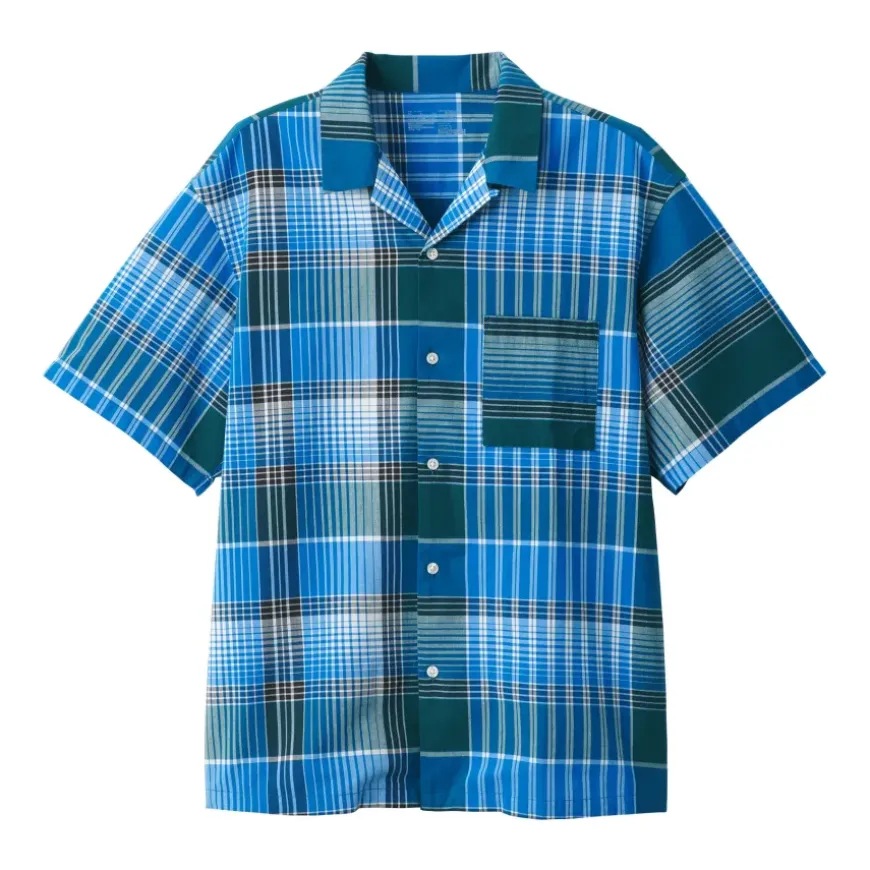 Men's Madras Check Open Collar Short Sleeve Shirt