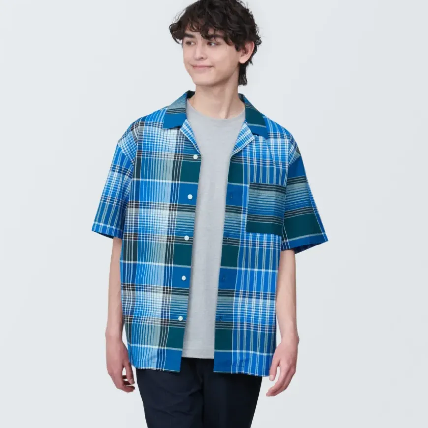 Men's Madras Check Open Collar Short Sleeve Shirt