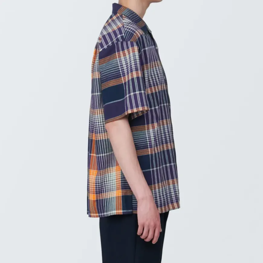 Men's Madras Check Open Collar Short Sleeve Shirt