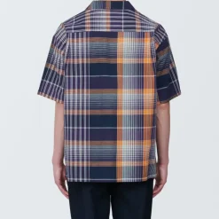 Men's Madras Check Open Collar Short Sleeve Shirt