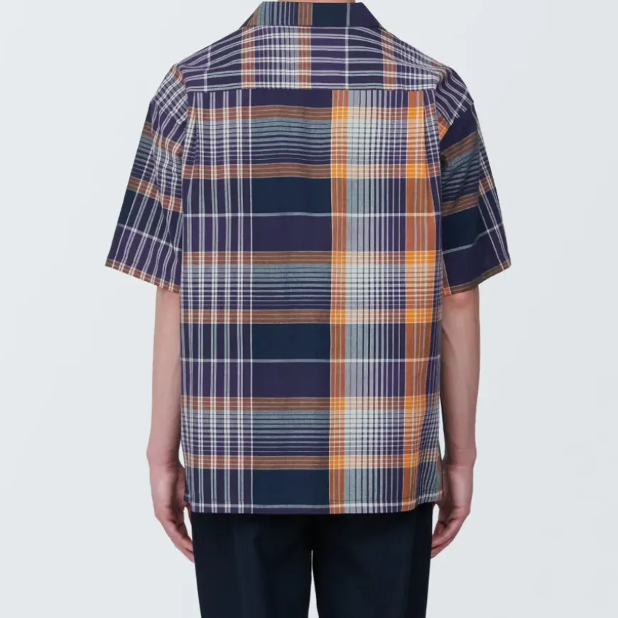 Men's Madras Check Open Collar Short Sleeve Shirt