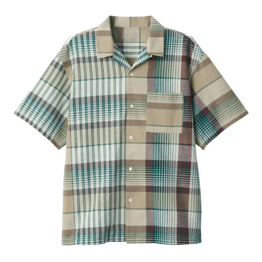 Men's Madras Check Open Collar Short Sleeve Shirt