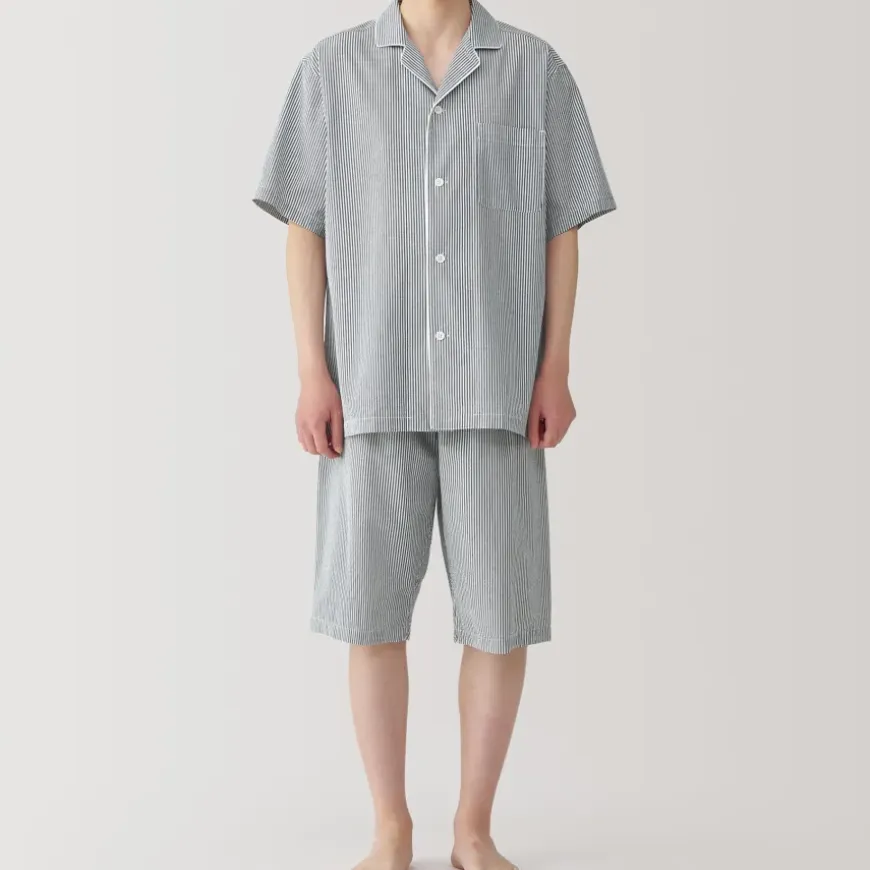 Men's Side Seamless Seersucker Short Sleeve Pajamas