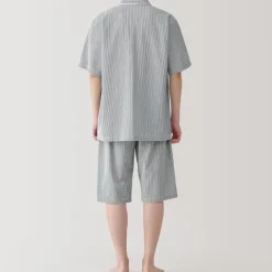 Men's Side Seamless Seersucker Short Sleeve Pajamas