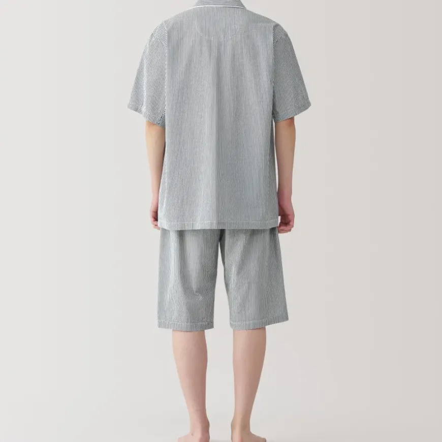 Men's Side Seamless Seersucker Short Sleeve Pajamas