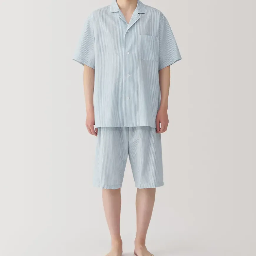 Men's Side Seamless Seersucker Short Sleeve Pajamas