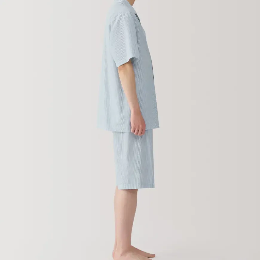 Men's Side Seamless Seersucker Short Sleeve Pajamas
