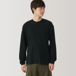 Men's Waffle Henley Neck Long Sleeve T-Shirt