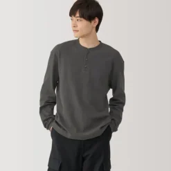 Men's Waffle Henley Neck Long Sleeve T-Shirt