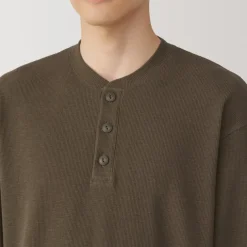Men's Waffle Henley Neck Long Sleeve T-Shirt