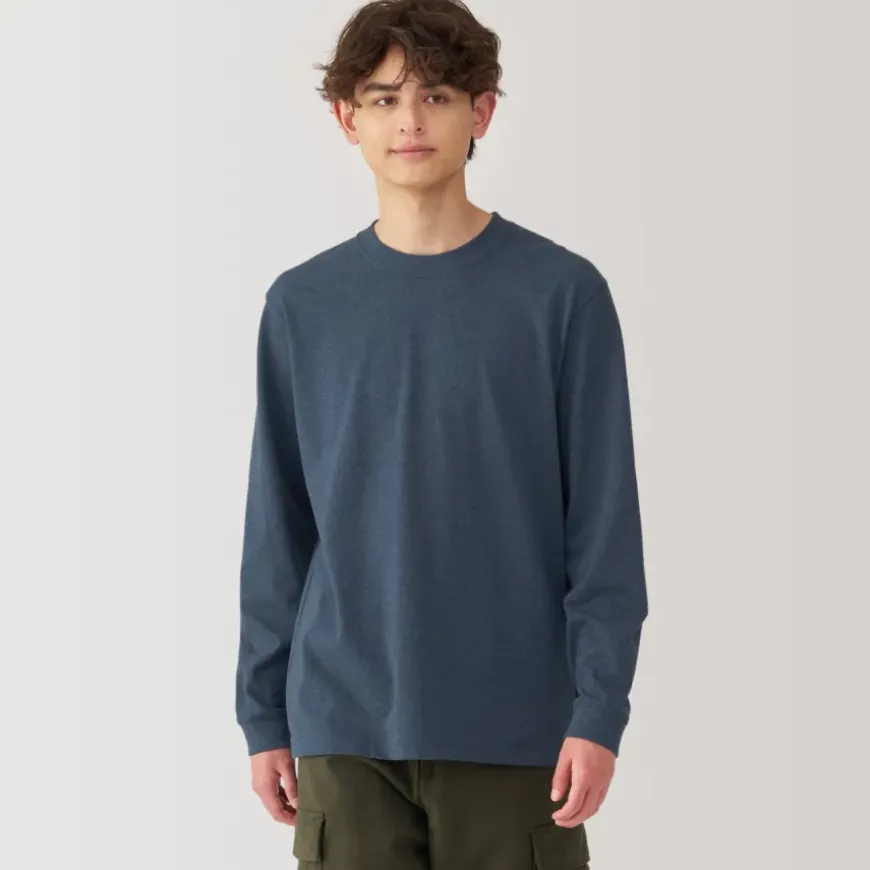 Men's Washed Heavy Weight Crew Neck Long Sleeve T-Shirt