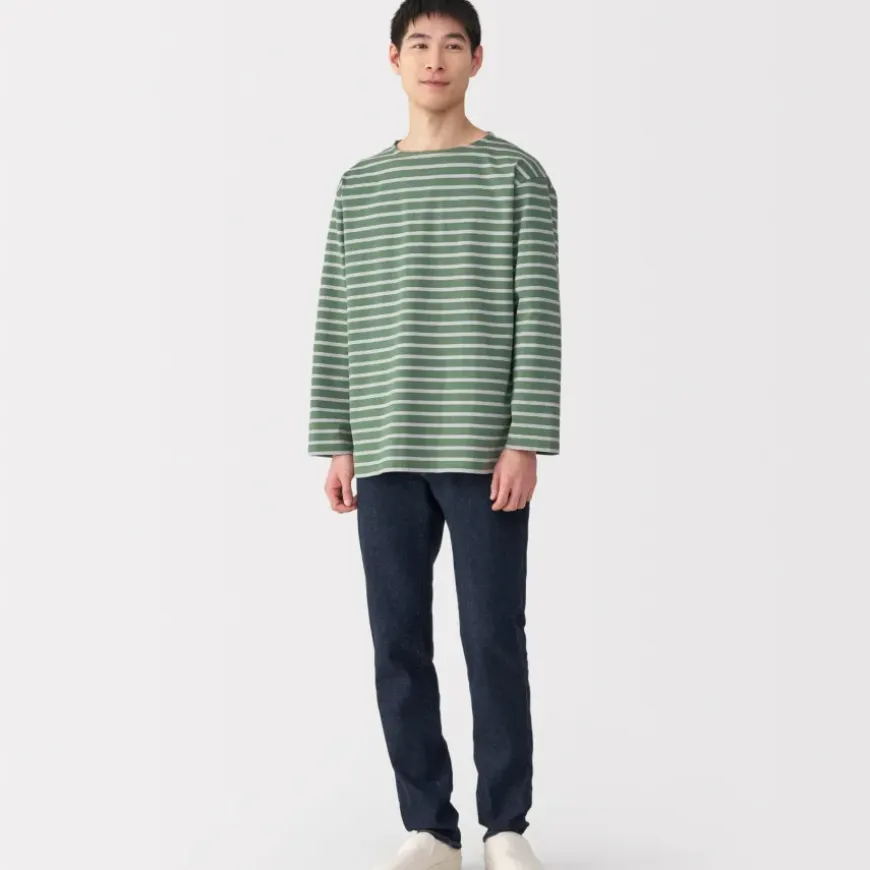 Men's Washed Heavyweight Boat Neck 9/10 Sleeve T-Shirt