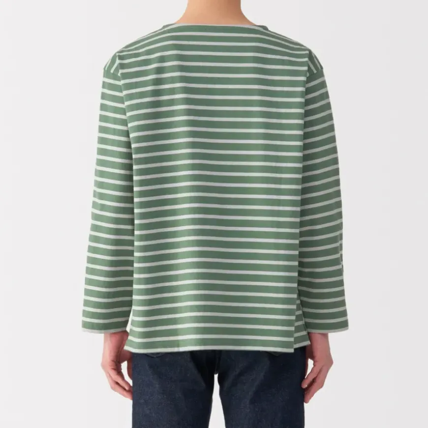 Men's Washed Heavyweight Boat Neck 9/10 Sleeve T-Shirt