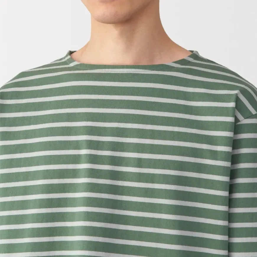Men's Washed Heavyweight Boat Neck 9/10 Sleeve T-Shirt