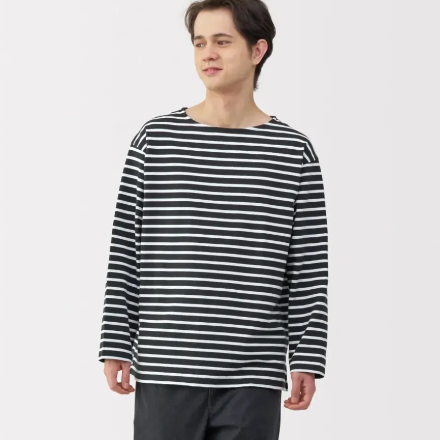 Men's Washed Heavyweight Boat Neck 9/10 Sleeve T-Shirt