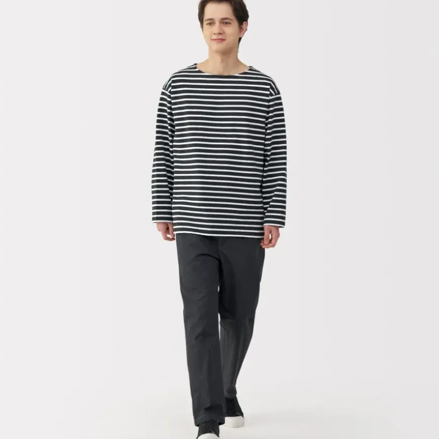 Men's Washed Heavyweight Boat Neck 9/10 Sleeve T-Shirt