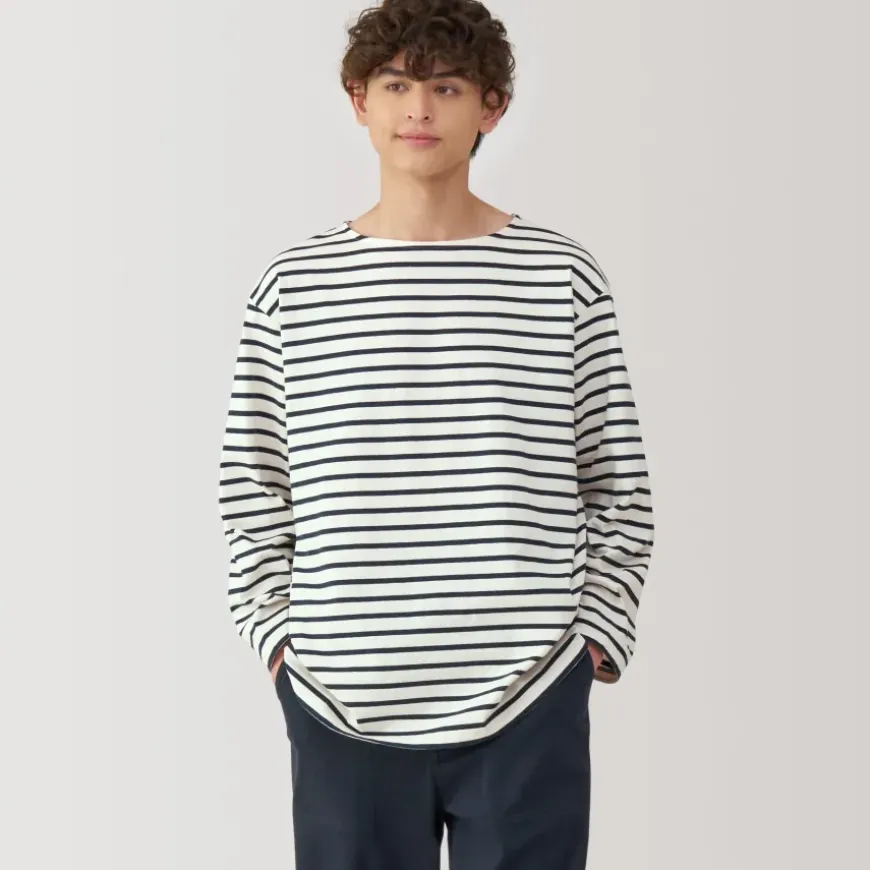 Men's Washed Heavyweight Boat Neck 9/10 Sleeve T-Shirt