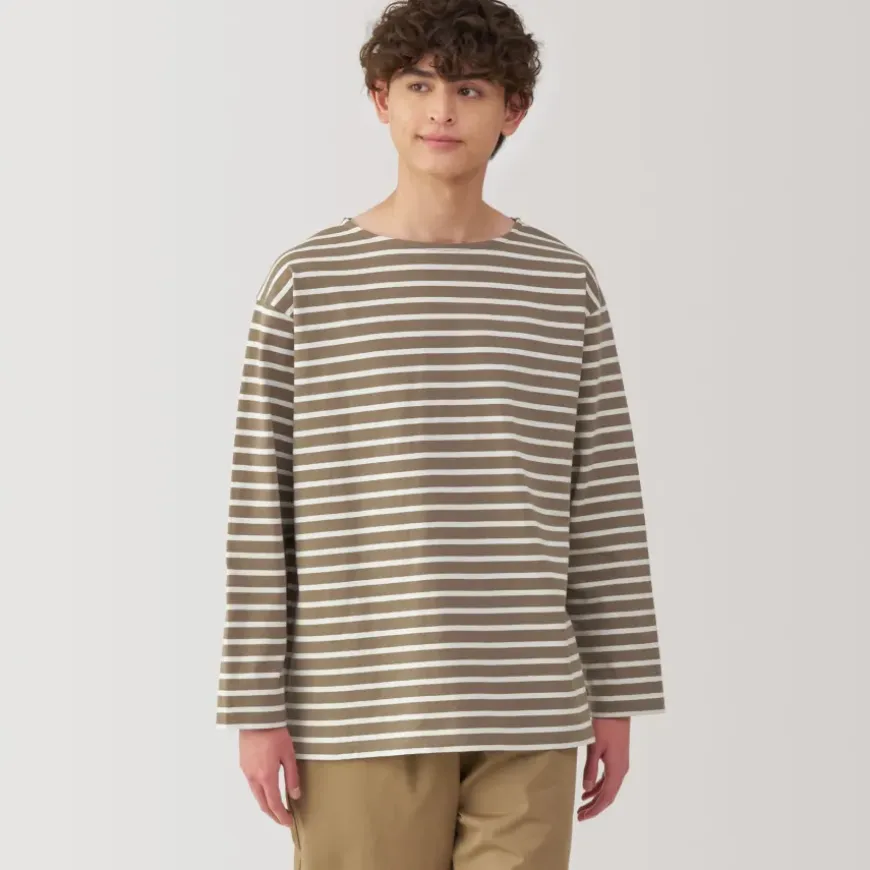 Men's Washed Heavyweight Boat Neck 9/10 Sleeve T-Shirt