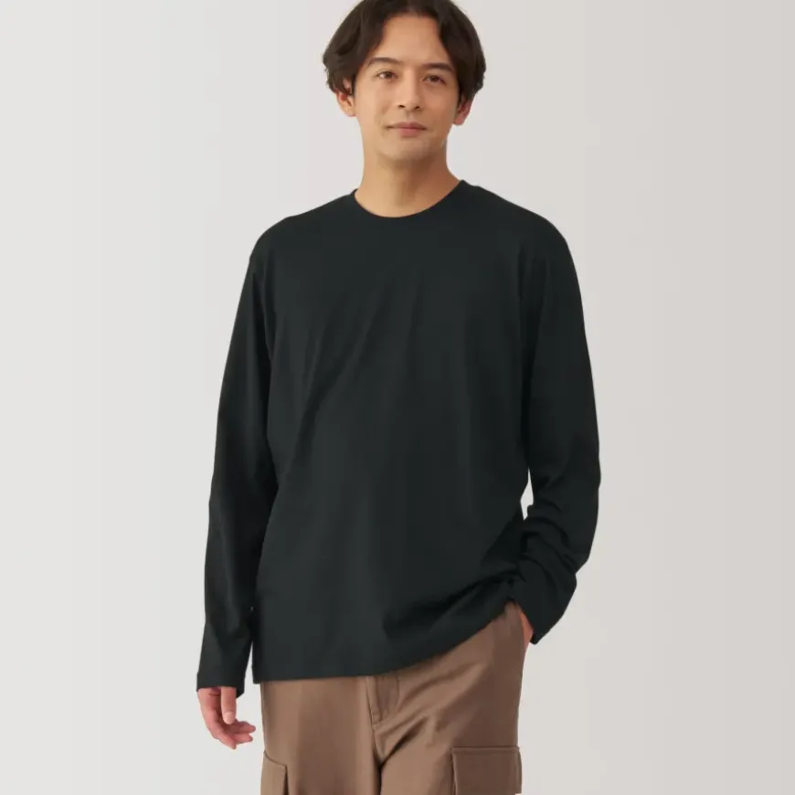 Men's Washed Jersey Crew Neck Long Sleeve T-Shirt