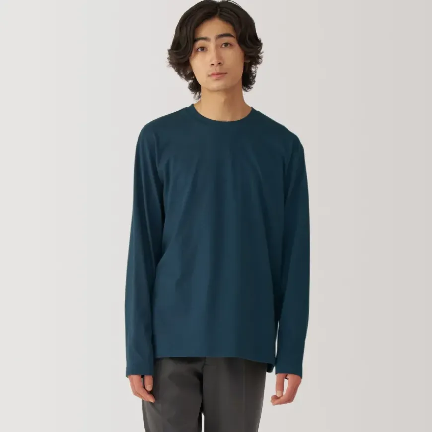 Men's Washed Jersey Crew Neck Long Sleeve T-Shirt