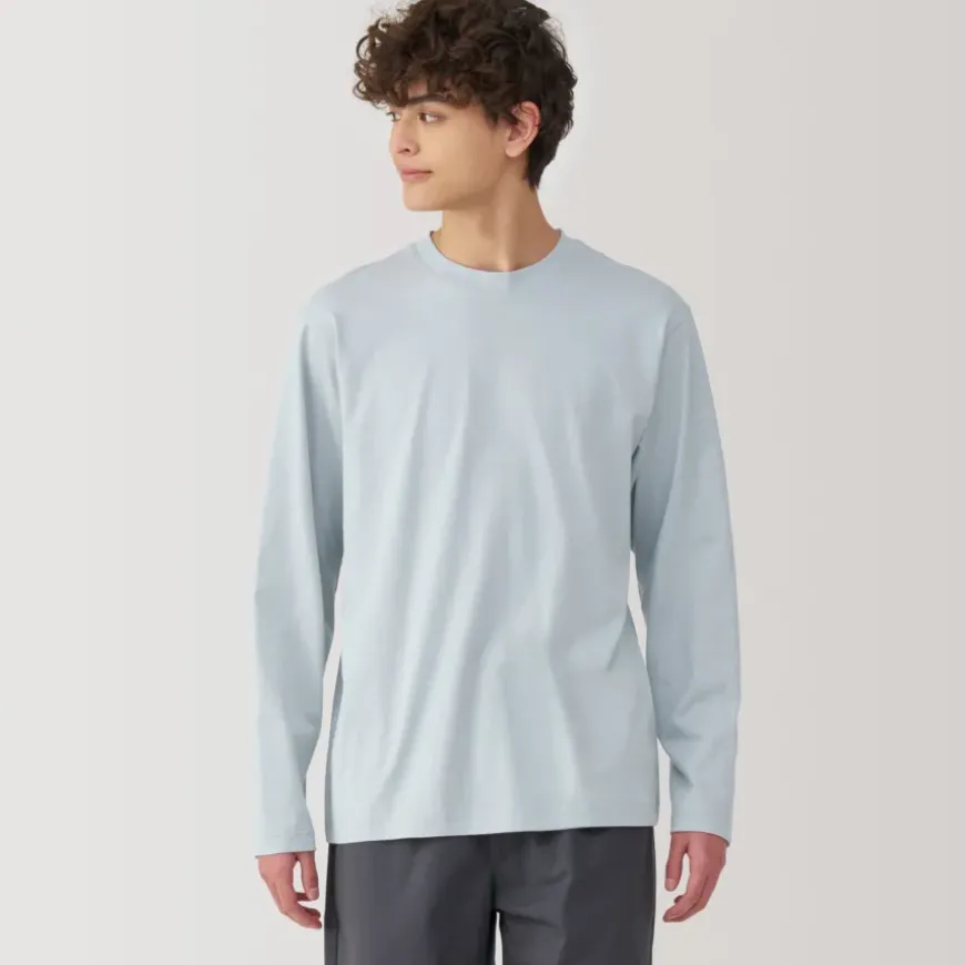 Men's Washed Jersey Crew Neck Long Sleeve T-Shirt