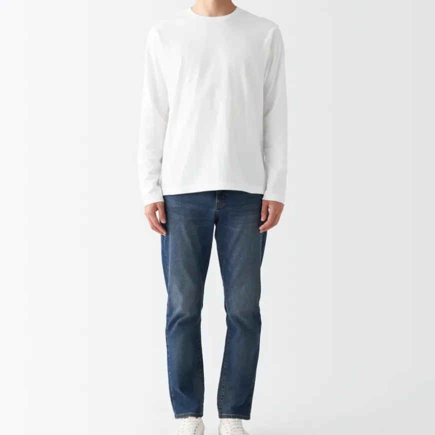 Men's Washed Jersey Long Sleeves Crew Neck T-Shirt