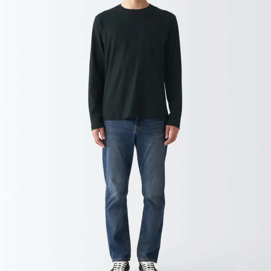 Men's Washed Jersey Long Sleeves Crew Neck T-Shirt