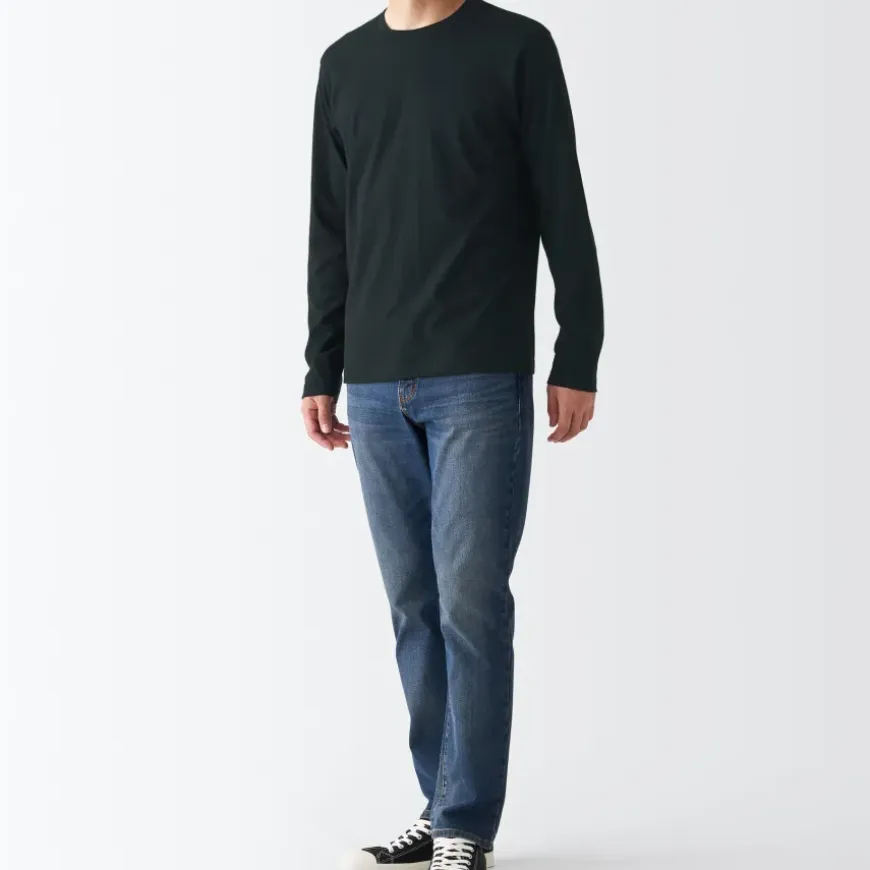 Men's Washed Jersey Long Sleeves Crew Neck T-Shirt