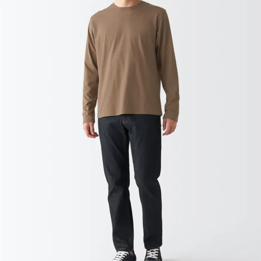 Men's Washed Jersey Long Sleeves Crew Neck T-Shirt