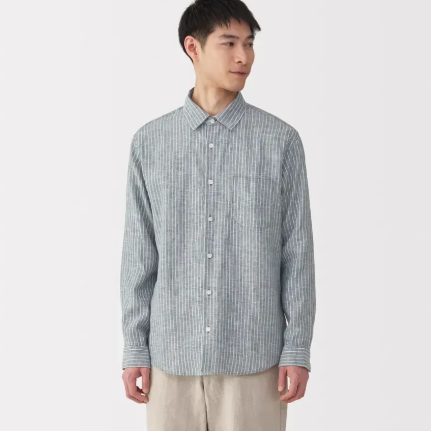 Men's Washed Linen Striped Shirt