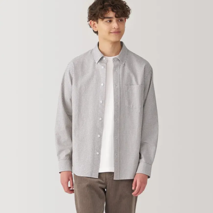 Men's Washed Oxford Button Down Long Sleeve Patterned Shirt