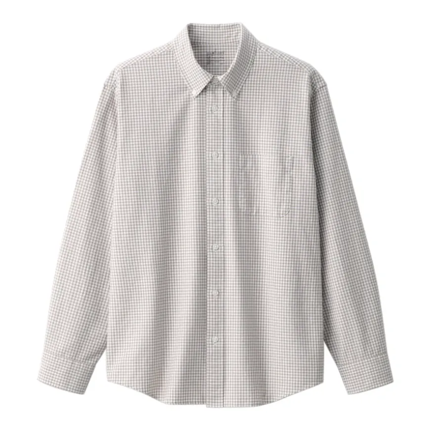 Men's Washed Oxford Button Down Long Sleeve Patterned Shirt