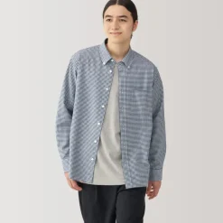 Men's Washed Oxford Button Down Long Sleeve Patterned Shirt