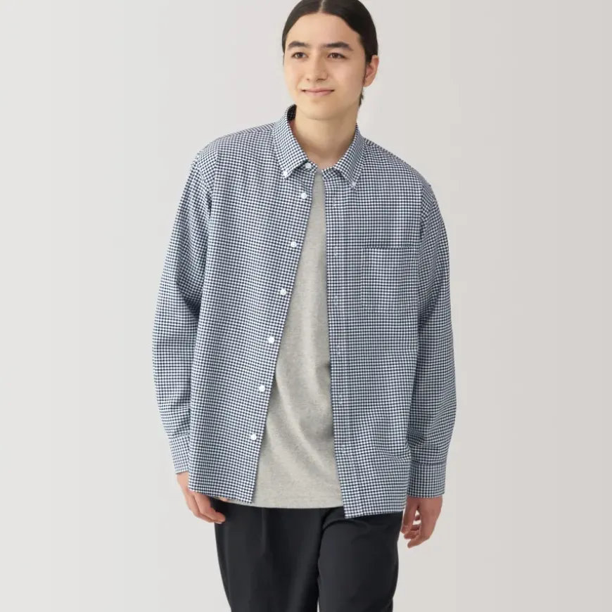 Men's Washed Oxford Button Down Long Sleeve Patterned Shirt