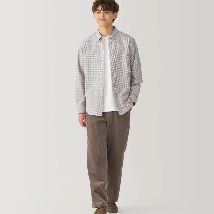 Men's Washed Oxford Button Down Long Sleeve Patterned Shirt