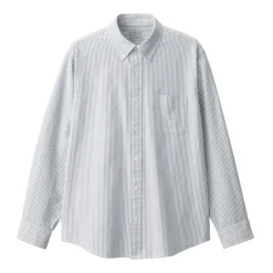 Men's Washed Oxford Button Down Long Sleeve Striped Shirt
