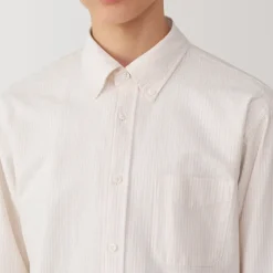 Men's Washed Oxford Button Down Long Sleeve Striped Shirt