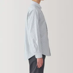 Men's Washed Oxford Button Down Long Sleeve Striped Shirt