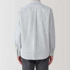 Men's Washed Oxford Button Down Long Sleeve Striped Shirt