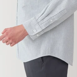 Men's Washed Oxford Button Down Long Sleeve Striped Shirt
