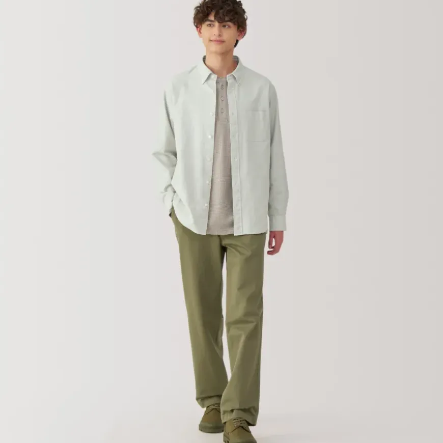 Men's Washed Oxford Button Down Long Sleeve Shirt