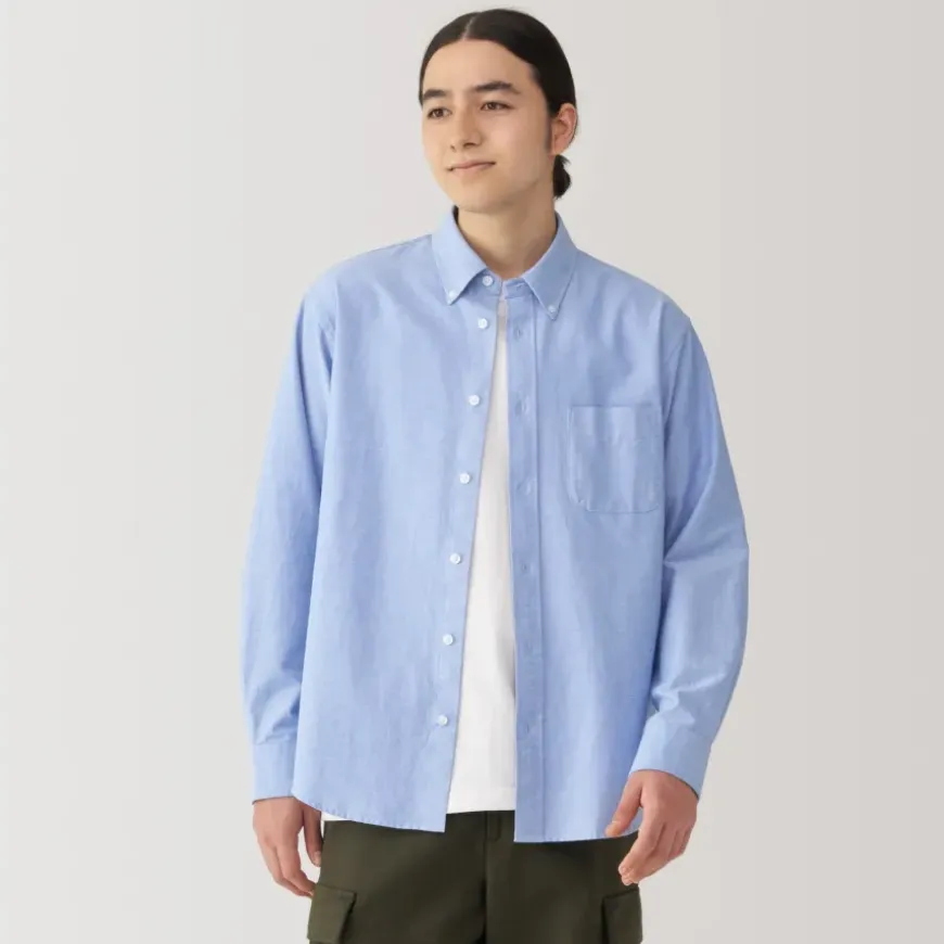 Men's Washed Oxford Button Down Long Sleeve Shirt