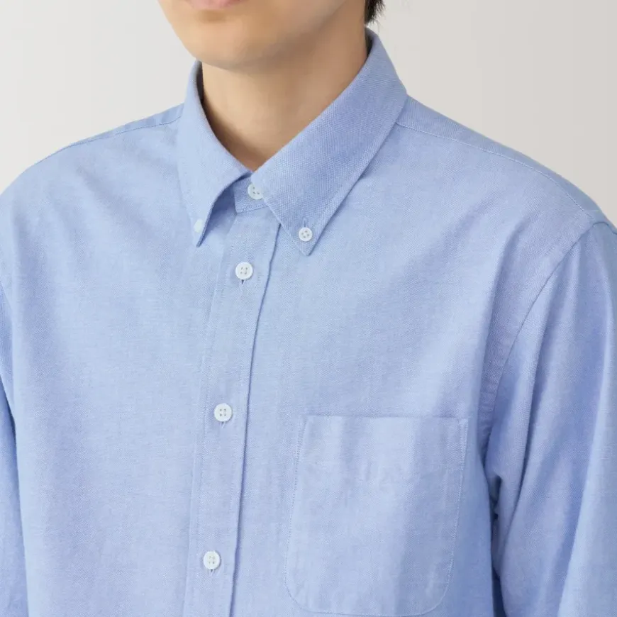 Men's Washed Oxford Button Down Long Sleeve Shirt