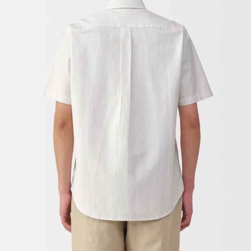 Men's Washed Oxford Button Down Short Sleeve Striped Shirt