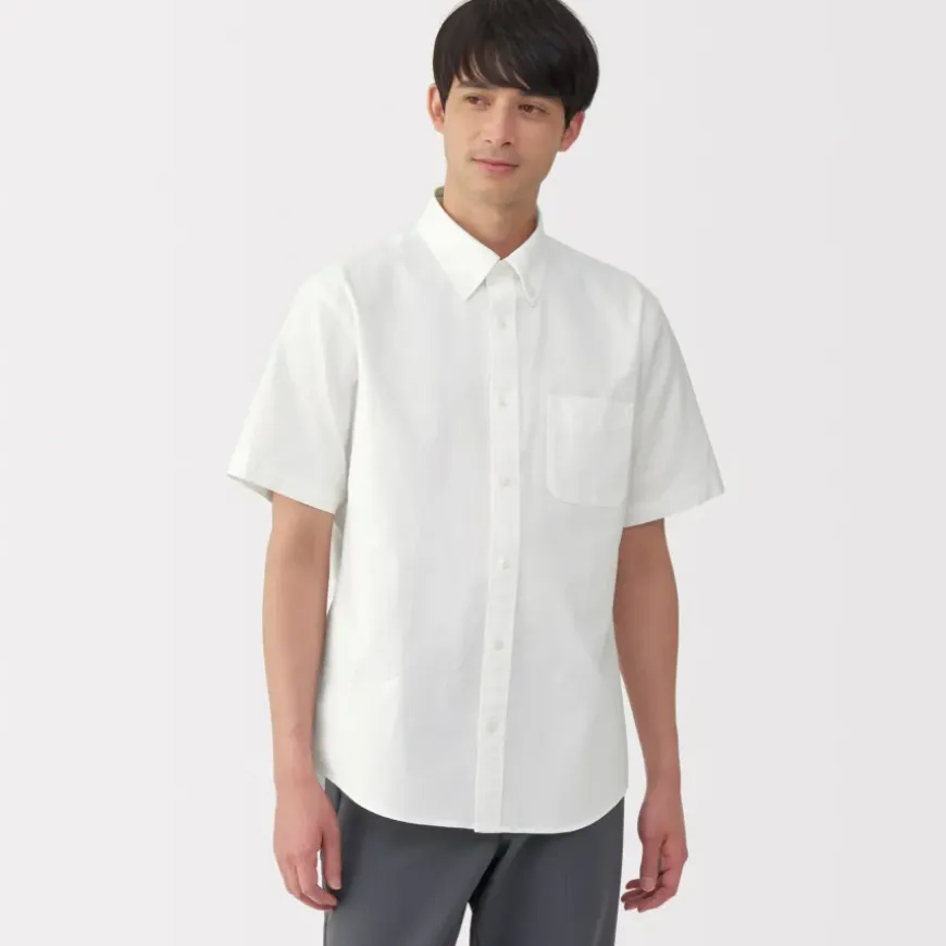 Men's Washed Oxford Button Down Short Sleeve Shirt